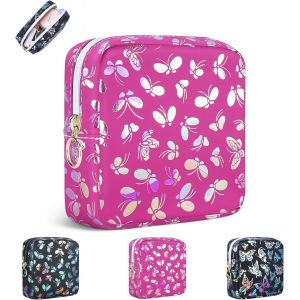 Pochette Femme Mini Petite Trousse Maquillage Sac À Cosmétique Pochette Voyage Portable Trousses De Toilette Fille Enfant Avec Papillons Image Rangement Maquillage Bijoux Serviette Hygiénique(Rose) - Neuf