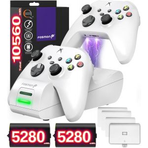Dual 2 Max Chargeur Compatible Avec Manette Xbox Series X/S (2020), Xbox One/One X/One S Elite Controllers, (Two Slot) Docking Station Avec 2X 2200Mah Batteries Rechargeables - Blanc - Neuf
