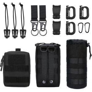 JGD-Molle Lot de 3 sacs avec 12 accessoires, petits sacs tactiques, sac banane multifonction, compact, sac banane EDC Pouch sac &agrave; dos, porte-bouteille d'eau, bandouli&egrave;re - Neuf
