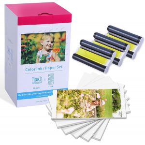 NouvelHorizonstore-Rechange Canon Selphy CP1300 Papier Photo et Cartouche, pour Canon Selphy CP1500 CP1200 CP1000 CP910, Compatible KP-108IN 3115B001(AA), 3 Cartouche Imprimante et 108 Feuilles Papie - Neuf