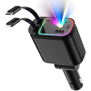 JGD-C9 Sternenhimmel Top Chargeur de Voiture R&eacute;tractable &agrave; Double Port &iquest; Compatible avec iPhone 15/14/13 Pro Max, Samsung Galaxy, iPad Pro &iquest; &Eacute;cran LCD pour l&iquest;&eacute;tat de charge - Neuf