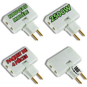 (Pack 4) Prise Plate Derriere Meuble, avec 3 Prises 220V. pour Les endroits sans Espace (derri&egrave;re TV, lit) - Neuf