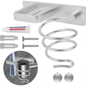 KALANKA-Porte Sèche Cheveux, Support Mural en Aluminium pour Sèche-Cheveux et Lisseur Support Seche Cheveux avec Range-Câbles Organisateur de Sèche-Cheveux pour Chambre à Coucher de Salle de Bain - Neuf