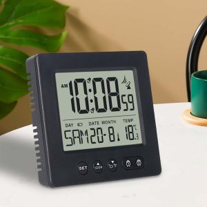 Delamiya Réveil numérique radio-piloté avec thermomètre, calendrier, lumière, température, semaine, affichage de la date, deux heures de réveil indépendantes, réglage automatique de l'heure - Neuf