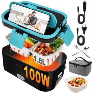 Kalanka-100w &Eacute;lectrique Gamelle Chauffante Bo&icirc;te &Agrave; Lunch 3 En 1 Lunch Box Gamelle Chauffant Chauffe Plat Voiture 220v 12v 24v En Acier Inoxydable Thermique Amovible Convient Pour Voiture Camionet (Ve - Neuf