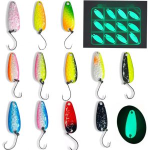 KYAOAYO-Messeneuheit 2021 Lot De 12 Spotons Actifs Et Luminescents Uv + Boîte | Luminosité Extrême Grâce À La Peinture Spéciale | Set D'Appâts | Accessoires De Pêche Spoons Truite - Neuf