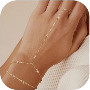 Eryi-Chaîne De Main Avec Bague Pour Femme, Bracelet En Or Pour Femmes, Or 14 Carats, Réglable, Bague Chaîne, Bijou De Main - Neuf
