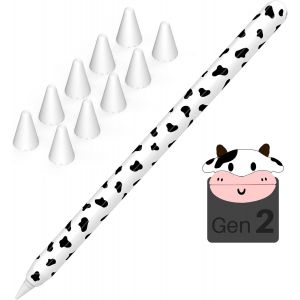 ERYI-Imprimé Vache Silicone Housse De Protection Pour Apple Pencil 2Ème Génération & Apple Pencil Pro Manchon Accessoire Avec 10 Embouts Apple (Noir) - Neuf