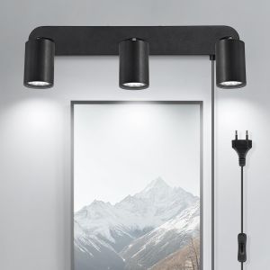 Applique Murale Intérieure Avec Prise Et Interrupteur 3 Spots - Blanc Gu10 Lampe De Chevet Murale Tourner 350° Moderne - Lampe Murale Pour Chambre Salon Couloir Peinture Murale - Sans Ampoules - Neuf