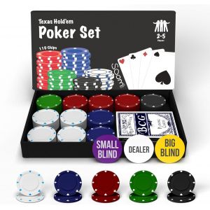 Jeu De Poker 110 Jetons Pour 2-4 Joueurs - Kit Complet Avec Tapis, Bouton De Donneur, Grande Et Petite Blind[Z1329] - Neuf