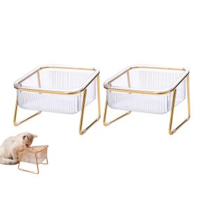 Ensemble De 2 Gamelles Sur&eacute;lev&eacute;es Pour Chiens Et Chats - Support R&eacute;glable En Hauteur Pour Nourriture Et Eau - Neuf
