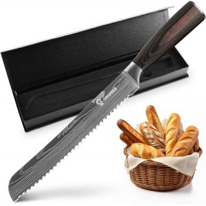 Mevronisshop-Couteau &Agrave; Pain Avec Bord Dentel&eacute; En Acier Inoxydable De Haute Qualit&eacute;, Lame De Couteau Extra Tranchante Avec Manche Ergonomique En Bois Pakka (20 Cm Couteau &Agrave; Pain) - Neuf