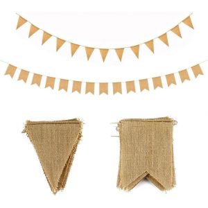 Kyaoayo-Bannière En Toile De Jute, Drapeaux En Jute Vintage Décoration Pour Mariage Anniversaire Fête De Noël Fournitures (13 Pcs Drapeau De Triangle & 15 Pcs Drapeau De Machaon) - Neuf