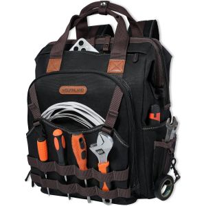 CHECARZHN--NO1-Sac À Dos À Outils En Toile Cirée 88 Poches Havc, Sac À Dos Robuste Pour Outils D'Électricien, Sac À Outils Pour Technicien, Sac À Dos À Outils Pour La Construction, Noir/Marron/Olive - Neuf