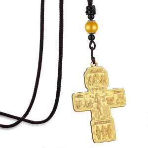 Russe Orthodoxe Oriental Croix Croix Crucifix Jésus Corde Chaîne Collier Baptême Prière Bijoux Cadeau Pour Hommes Femmes - Neuf
