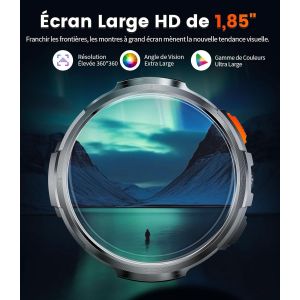 Montre Connect&eacute;e Homme Avec 1,85'' Hd Grand &Eacute;cran/Led Lampe, 730Mah Batterie Montre Intelligente Avec 24/7 Moniteur De Fr&eacute;quence Cardiaque Et Sommeil, Ip68 &Eacute;tanche Pour Android Ios, 2 Bracelets - Neuf