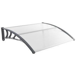 Auvent De Porte-Fen&ecirc;tre 122 X 99 X 28 Cm Protection Contre Pluie Et Soleil Design Contemporain En Polycarbonate Blanc Helloshop26 20_0010424 - Neuf