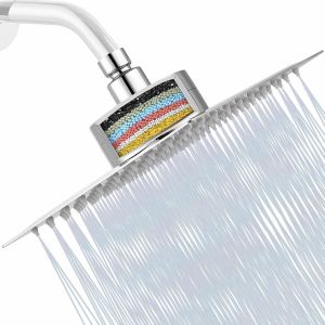 Pommeau de Douche Filtr&eacute;, Pommeau de Douche Haute Pression Avec Filtre Pour Eau Dure, &eacute;limine le Chlore et les Substances Nocives, Pommeau de Douche Carr&eacute; de 25cm (Chrom&eacute;) - Neuf