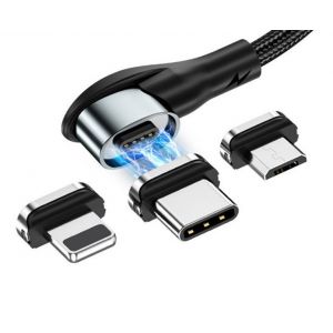 C&acirc;ble De Donn&eacute;es Magn&eacute;tique F16 Coud&eacute; De 1 M, C&acirc;ble De Charge 3 A Pour Appareils Android, Ios Et Type-C - Neuf