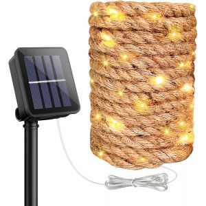 KAL-Guirlande Solaire Exterieur, 7M 100 Led Guirlande Lumineuse Solaire D'Extérieur, Guirlande Lumineuse Exterieure Solaire Guirlande De Lumière Solaire En Sisal Étanche Led Lumineuse Pour Jardin, Ba - Neuf