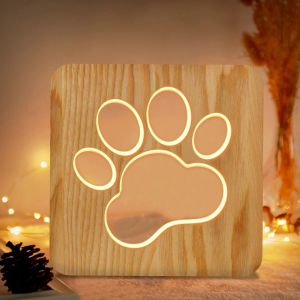 Veilleuse en bois patte de chien,chiot Art Décor Lettré Slat Box signe,conception de dessin animé creux pour chien Lo - Neuf
