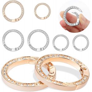 Kal-Lot De 8 Mousquetons Ronds En Strass Dor&eacute;s - 33 Mm - 25 Mm - Porte-Cl&eacute;s Rond - Mousqueton Argent&eacute; - Strass - Avec Boucle Ronde - Sac &Agrave; Main De Qualit&eacute; Sup&eacute;rieure - Dor&eacute; - Neuf