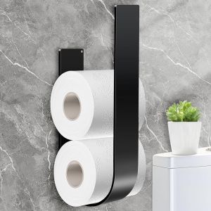 meimie-Porte Papier Toilette,Support Papier Toilette Mural Pour 3 Rouleaux,Toilet Paper Holder Sans Percage,Porte Papier Wc,Noir - Neuf