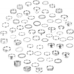 Kahfl-68 Pcs Vintage Or Silver Knuckle Rings Set Pour Femmes Adolescentes Empilable Joint Anneaux Doigts Rétro Pierre Cristal Empilage Midi Anneaux Pack - Neuf