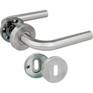 Jeu de poign&eacute;es de porte avec rosace|Mod. 4RGX|135 x &Oslash;19 mm|Carr&eacute; de 8 mm|Design &eacute;l&eacute;gant et simple|Acier inoxydable argent&eacute; mat - Neuf