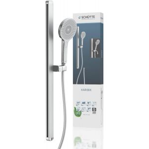 64200 KARIBIK Barre de douche en acier inoxydable et douchette &agrave; main, avec pommeau de douche r&eacute;glable sur 3 positions, avec colonne de douche, pommeau de douche avec tuyau et support, douche - Neuf