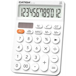 Calculatrice 12 Chiffres, Grand &eacute;cran LCD, 4 Fonctions, Design Arrondi, Gros Boutons, Double Alimentation Solaire/Pile, pour Bureau, Maison, &eacute;cole, SD-1292 - Neuf