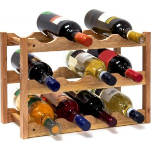 SUBZONAL-Casier &agrave; Vin Range Bouteilles Horizontal, 3 &eacute;tages de 4 Bouteilles pour 12 Bouteilles en Bois Etag&egrave;re &agrave; Bouteilles de vin Dimensions 42x21x28 cm Porte-Bouteilles Bois de Noyer, Nature - Neuf