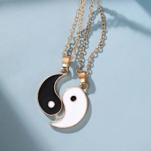 2pcs Tai Chi Collier Yin Yang Puzzle Pièce Pendentif Collier Bijoux Cadeaux Pour Couple Meilleurs Amis - Neuf