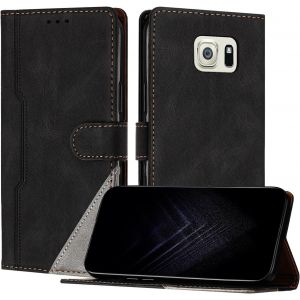 Kal-Étui Pour Samsung Galaxy S6 Edge, Housse En Cuir Pu Avec [Protection Antichoc Tpu] [Fonction Support] [Porte-Cartes ] Antichoc Magnétique Coque Pour Galaxy S6 Edge - Noir - Neuf
