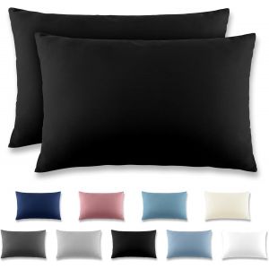 Tianyi-Taie Oreiller 40x60 Noir - Lot De 2 Taies D'oreillers 40 X 60 Carr&eacute; En Microfibre Bross&eacute;e, Housse Oreiller Coussin Oreiller Avec Fermeture &Eacute;clair - Neuf