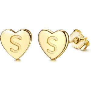 Kal-Boucles D'oreilles En Argent 925 Pour Femme Boucles D'oreilles Initiale, Lettre Boucles D'oreilles Enfants Filles, Boucles D'oreilles Coeur Or/Argent, Cadeaux Pour Filles Enfant - Neuf