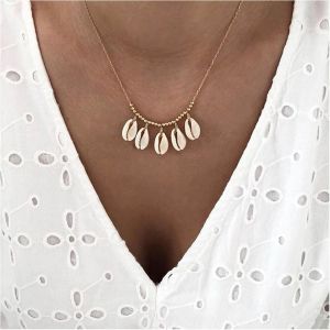 Kales-Collier Pendentif Coquillage Bohème Collier Pendentif Cauris Collier Ras De Cou Chaîne Chaîne De Perles Or Collier Collier De Coquillages Réglable Bijoux Pour Femmes Et Filles Cadeaux - Neuf