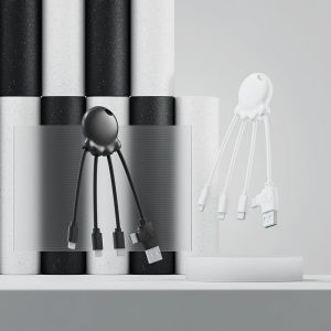 C&acirc;ble Multi Usb 4 En 1 En Forme De Pieuvre - Chargeur Universel En Plastique Recycl&eacute; Issue Des Oc&eacute;ans - Prise Usb, Usb-C, Lightning, Micro Usb - Compatible Avec Tous Les Smartphone - Octopus Obp Blanc - Neuf