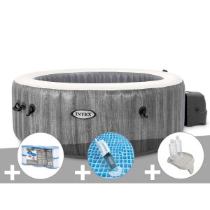 Kit spa gonflable Intex PureSpa Baltik rond Bulles 6 places + 6 filtres + Aspirateur + Porte-verre - Neuf