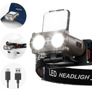 Lampe Frontale Rechargeable, Clip De Chapeau De T&ecirc;te Led Lumi&egrave;re Frontale De Poche Portable 5 Type De Lumi&egrave;re Blanche & Rouge Dimmable Jogging, Led-Lamp-Frontale-Clip-Chapeau - Neuf