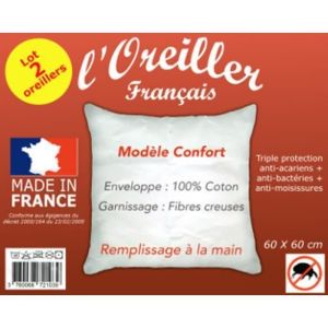 St - Lot De 2 Oreillers Volume 60x60cm Enveloppe 100% Coton - Neuf