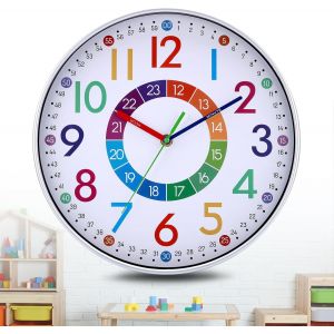 ERYI-Horloge Murale Apprentissage Pour Enfants, Ø 30Cm Pendule Murale Silencieuse Colorée Avec 3D Chiffres Facile À Lire, Horloge Murale Digitale Pour Ecole Chambre Enfant Salon - Neuf