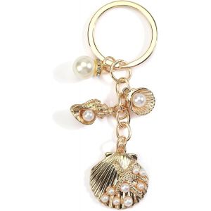 Kal-Porte-Cl&eacute;s Pour Femme Avec Pendentif En Forme D'&eacute;toile De Mer Et Coquillage, Cha&icirc;ne De Cl&eacute;s, Breloque De Sac, Cadeau Pour Femme, Or, S - Neuf