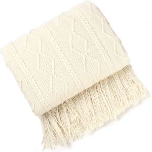 Manta De Sofá Para Todo El Año - Beige 130*230cm Manta De Punto Manta De Pompones Manta De Espiga Colcha Supersuave Colcha Adecuada Para Dormitorio, Camping - Neuf