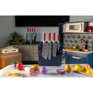 Mevronisshop-Tanner - Le Petit Marchand Deco ¿ F. Lot De 4 Couteaux Épais En Bois Avec Bloc À Couteaux (Dimensions : 18,5 X 9 X 28,5 Cm, Matériau : Bois Certifié Fsc) 0507.3 - Neuf