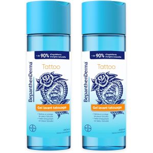 Bepanthen Derma Tattoo Gel Lavant - Nettoyant Doux Tatouage - Nettoie, Apaise Et Protège - Ph Neutre, Sans Savon, Sans Parfum, Sans Colorant - Soin Hygiénique Post-Tatouage - Maxi Format 2x200ml - Neuf