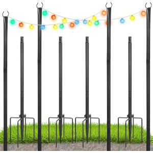 Mevronisshop-String Light Poles, 10 Ft Barre Lumineuse Pour Terrasse, 4 P&ocirc;les D'&eacute;clairage D'ext&eacute;rieur Pour D&eacute;coration Ext&eacute;rieure, Jardin, Cour, Terrasse &Eacute;clairage Stand Pour F&ecirc;tes, No&euml;l, Mariage - Neuf