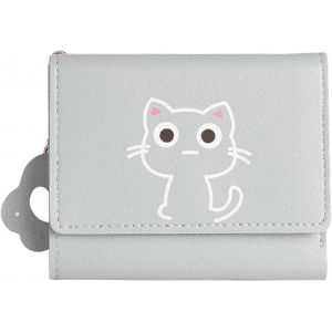 CAUC-Gris Clair Mini Chat Portefeuille Mignon, Porte Feuille Femme Chat Mignon pour Les Sorties Cadeaux pour Amies - Neuf
