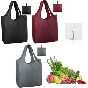 MEVRONISSHOP-3 Pièces Sac Pliable Courses Poche Grande, Sac de Courses Pliable, Sacs à Provisions Réutilisable, Sacs Volume élevé, Sac Grocery Bandoulière Ecologique, pour Courses Extérieur Voyage - Neuf