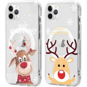 SJZG-2 Pi&egrave;ces No&euml;l Coque Magn&eacute;tique Pour Iphone 11 Pro Max 6,5'', Etui En Motif Dessin Cadeau De No&euml;l Compatible Avec Magsafe, Housse Christmas Silicone Bumper Cover Pour Iphone 11 Pro Max, Cerf 04 - Neuf